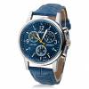 Unisex Round Case Wrist Watch  Quartz Analog with Blue PU Band (OEM)